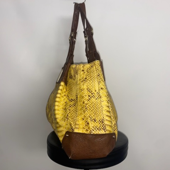 Jessica Simpson brown yellow Faux snake skin blended bag EUC - Picture 4 of 11